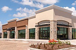 Commercial building with glass door and window