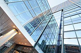 Commercial building with creative glass window